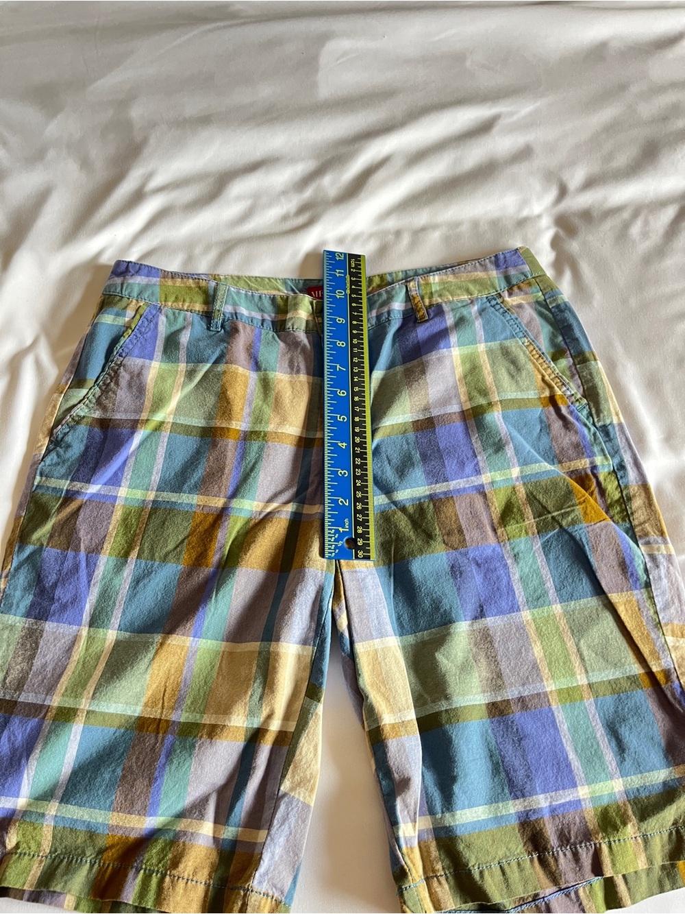 Merona Women Plaid Shorts Size 8 Cotton Blue Green Brown Casual Summer Chino - Picture 6 of 16